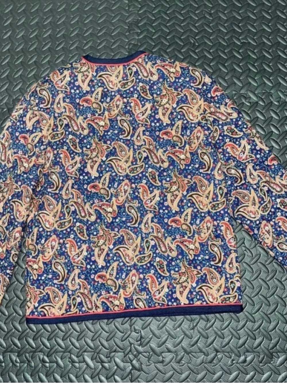 Vintage Quilted Jacket Paisley Designer Style Cottage Boho Red Navy Size 14 - Picture 3 of 8